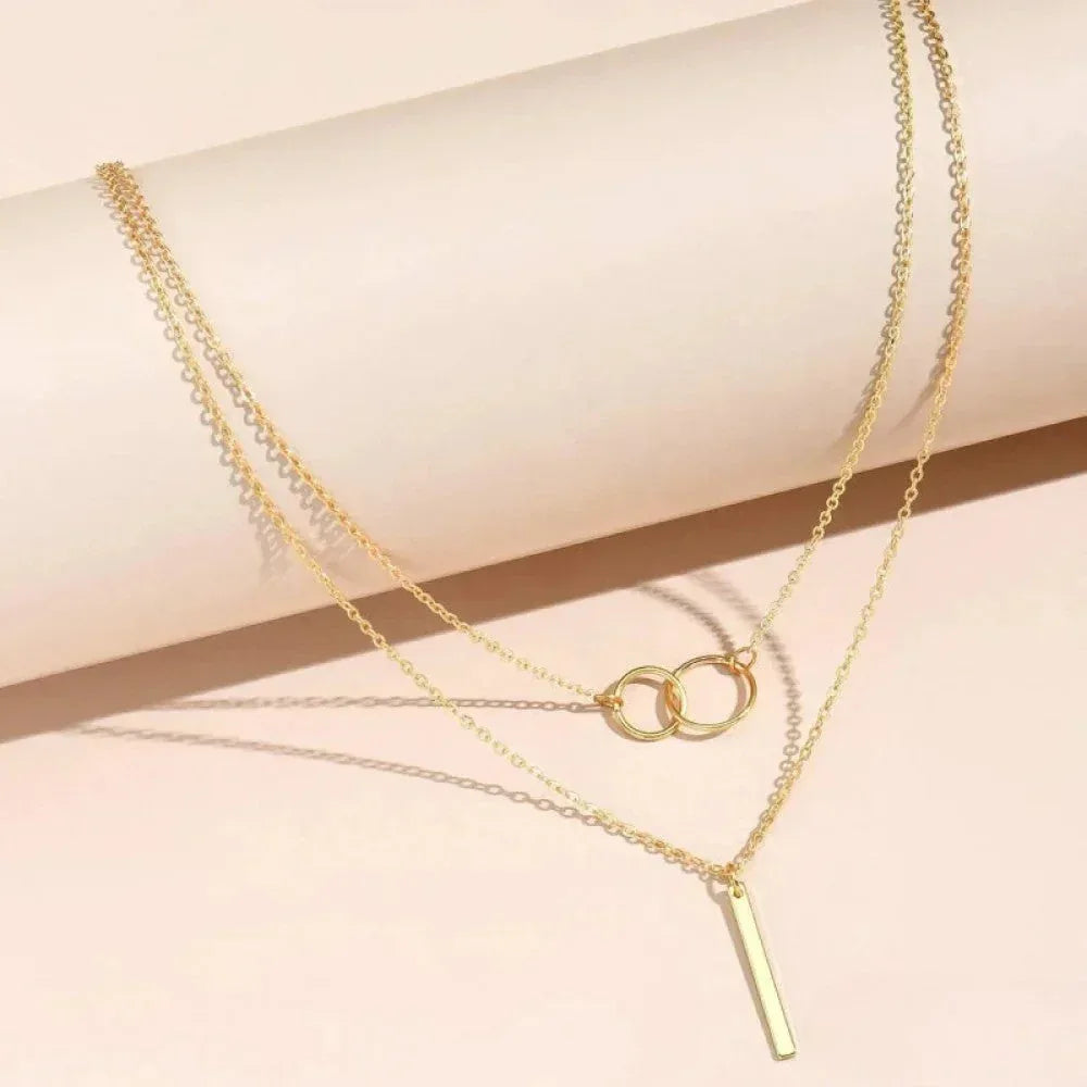 Retro Gold Double Circle Pendant Necklace