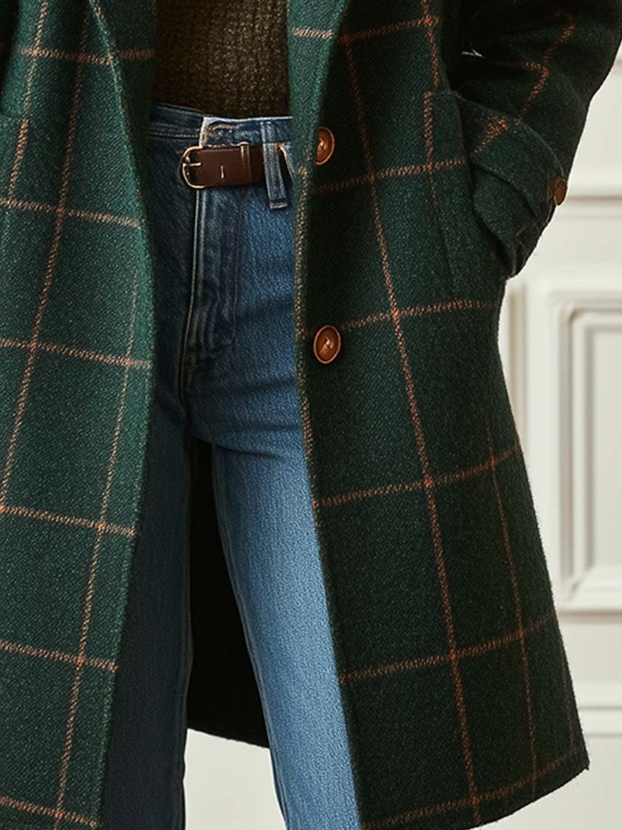 Jennifer | Women's Retro Lapel Plaid Tweed Coat