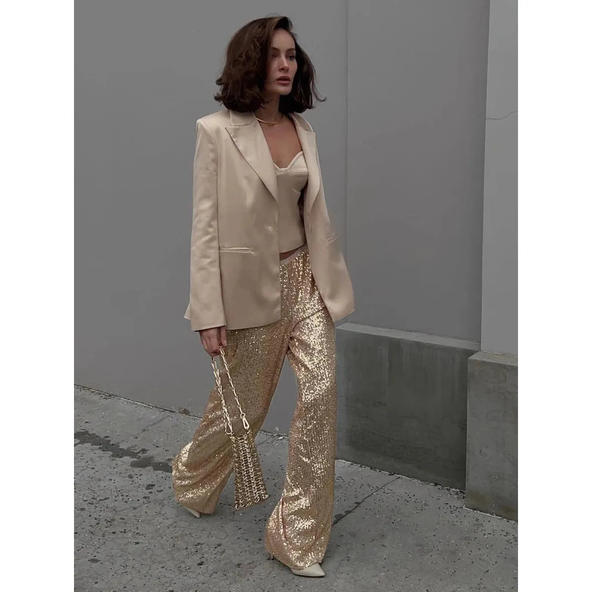 High-waisted sequin pants for women | Loose fit