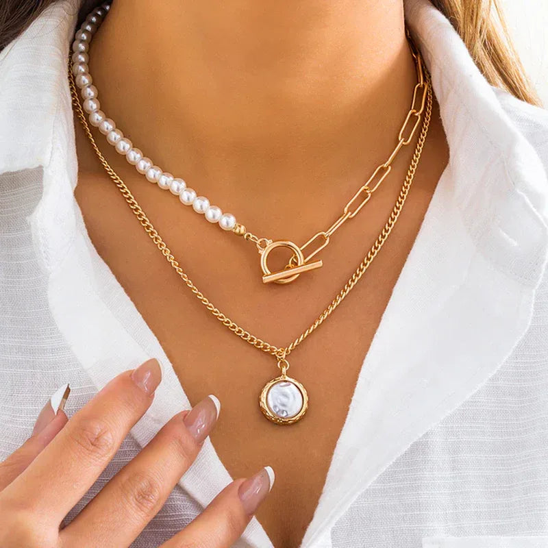 Vintage Pearl Necklace in Multi-Layer Design