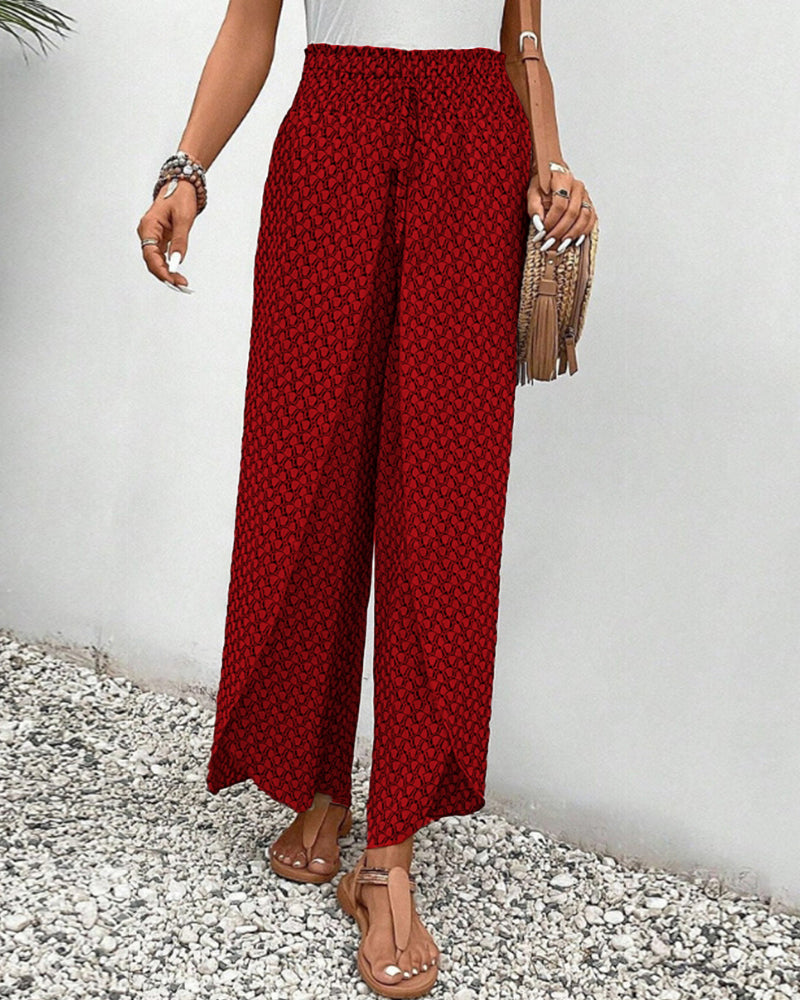 Women's Summer Pants | High Waist | Geometric Print | Airy Look