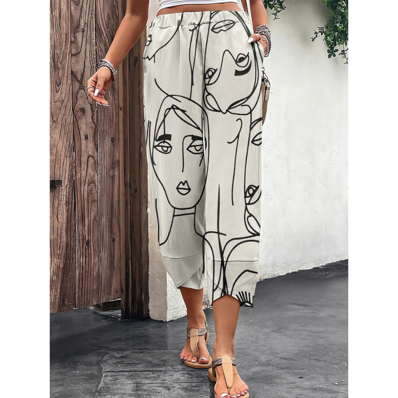 Women's Summer Pants | Graphic Print | Cropped Leg | Airy Look