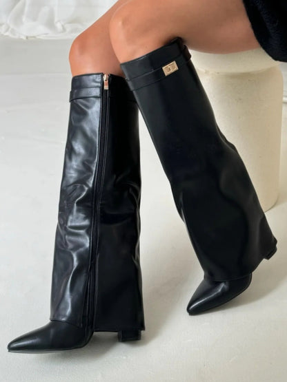 Elegant Women's Boots Made of High-Quality Suede with Golden Accents
