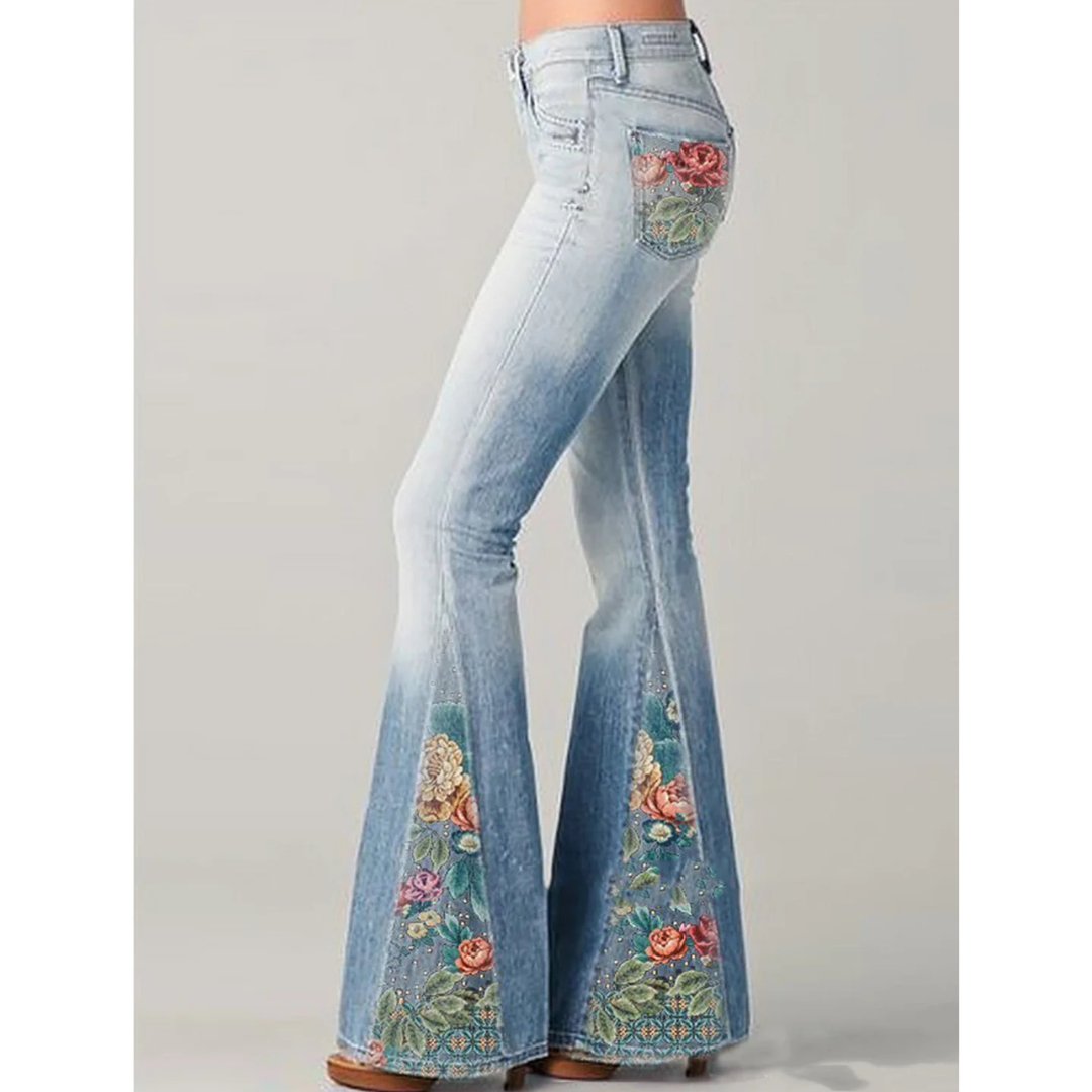 Women's Vintage Jeans | Floral Embroidery | Flared Leg | Retro Look