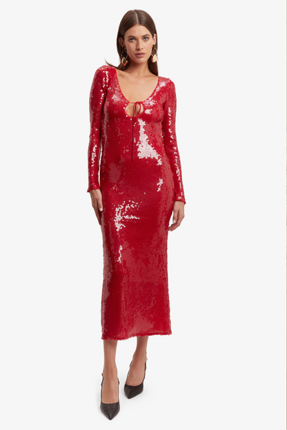 Hailey Sequins Midi- Red