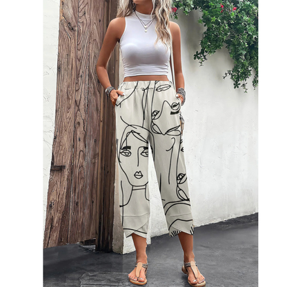 Women's Summer Pants | Graphic Print | Cropped Leg | Airy Look