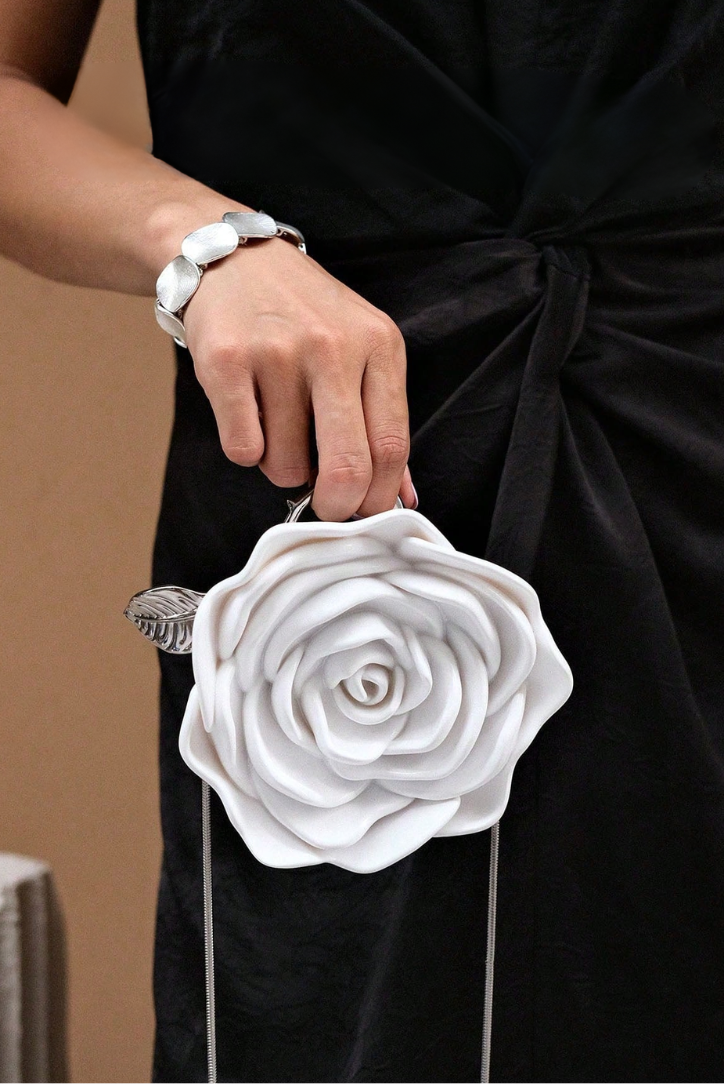 Acrylic Rose Clutch- White