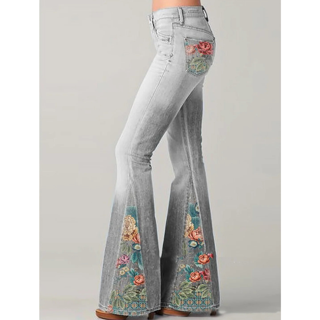 Women's Vintage Jeans | Floral Embroidery | Flared Leg | Retro Look