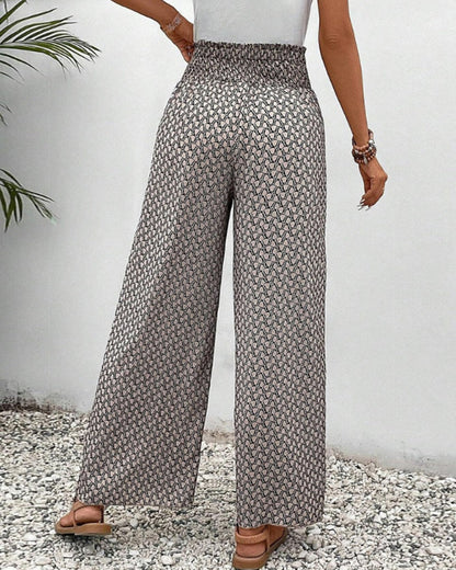 Women's Summer Pants | High Waist | Geometric Print | Airy Look