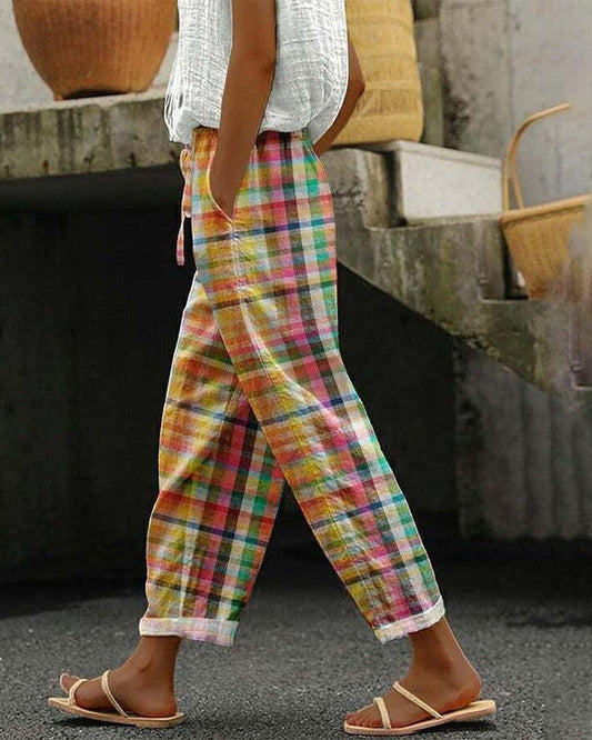 Women's Vintage Pants | Multicolored Pattern | Loose Fit | Summery Look