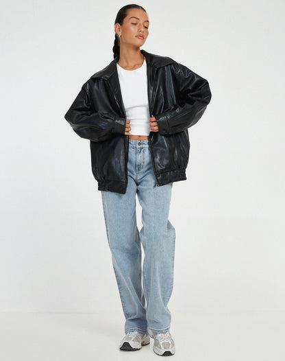 Oversized PU Leather Jacket for Women – Fashionable Look, High-Quality Faux Leather