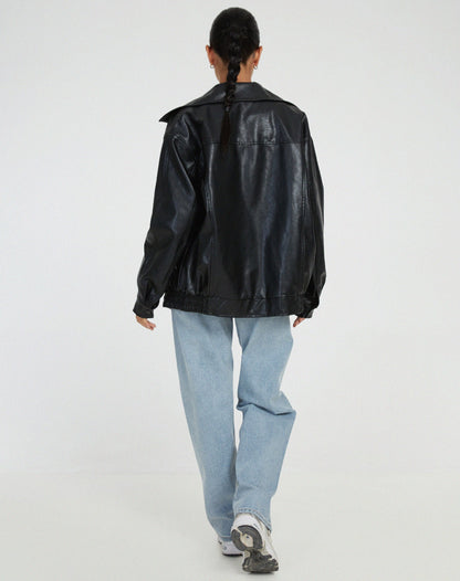 Oversized PU Leather Jacket for Women – Fashionable Look, High-Quality Faux Leather