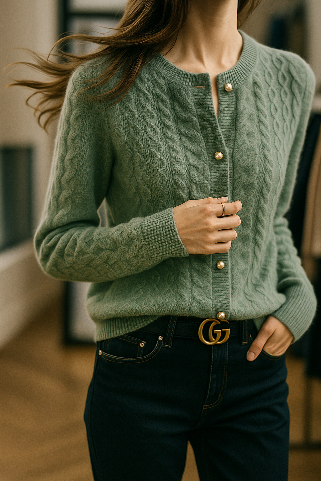 Cardigan with Pearl Buttons