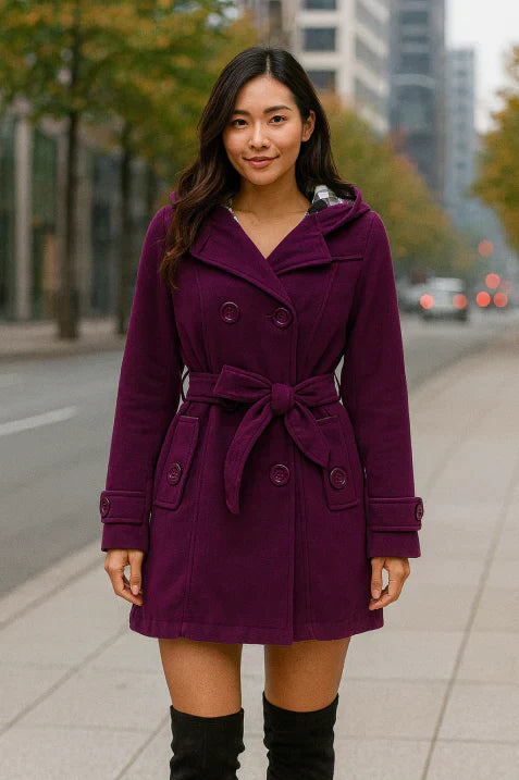 Women's Hooded Double-Breasted Coat | Belt