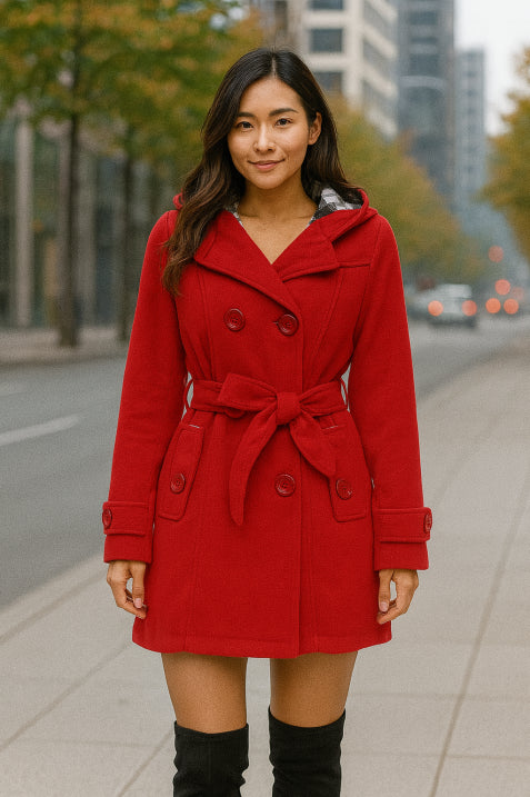 Women's Hooded Double-Breasted Coat | Belt