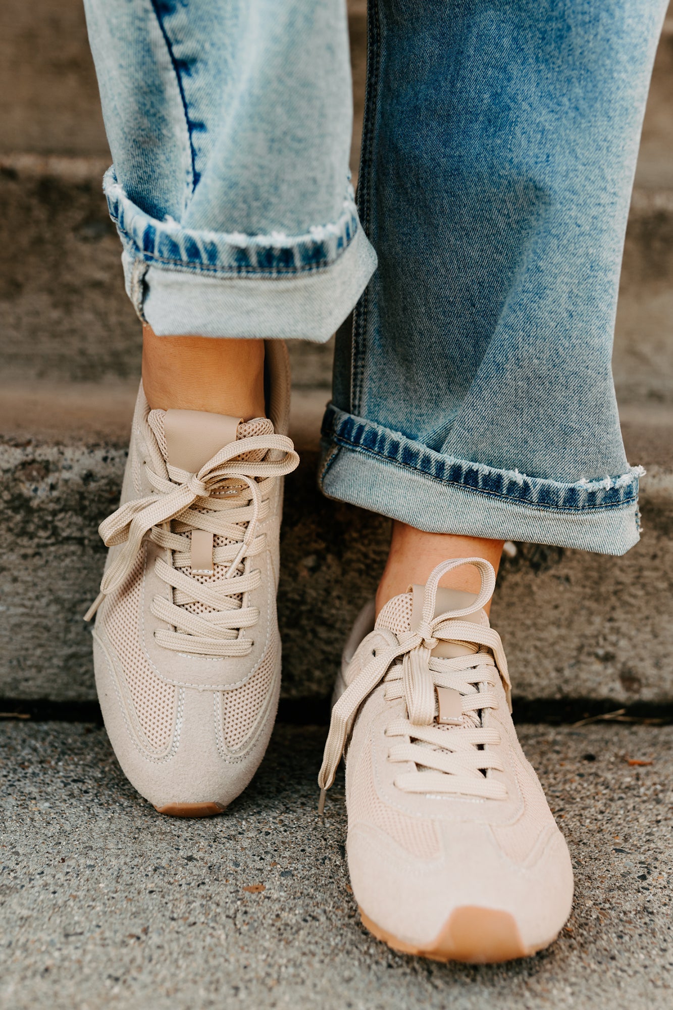 Chase The Wins Lace-Up Mesh Sneakers (Taupe)