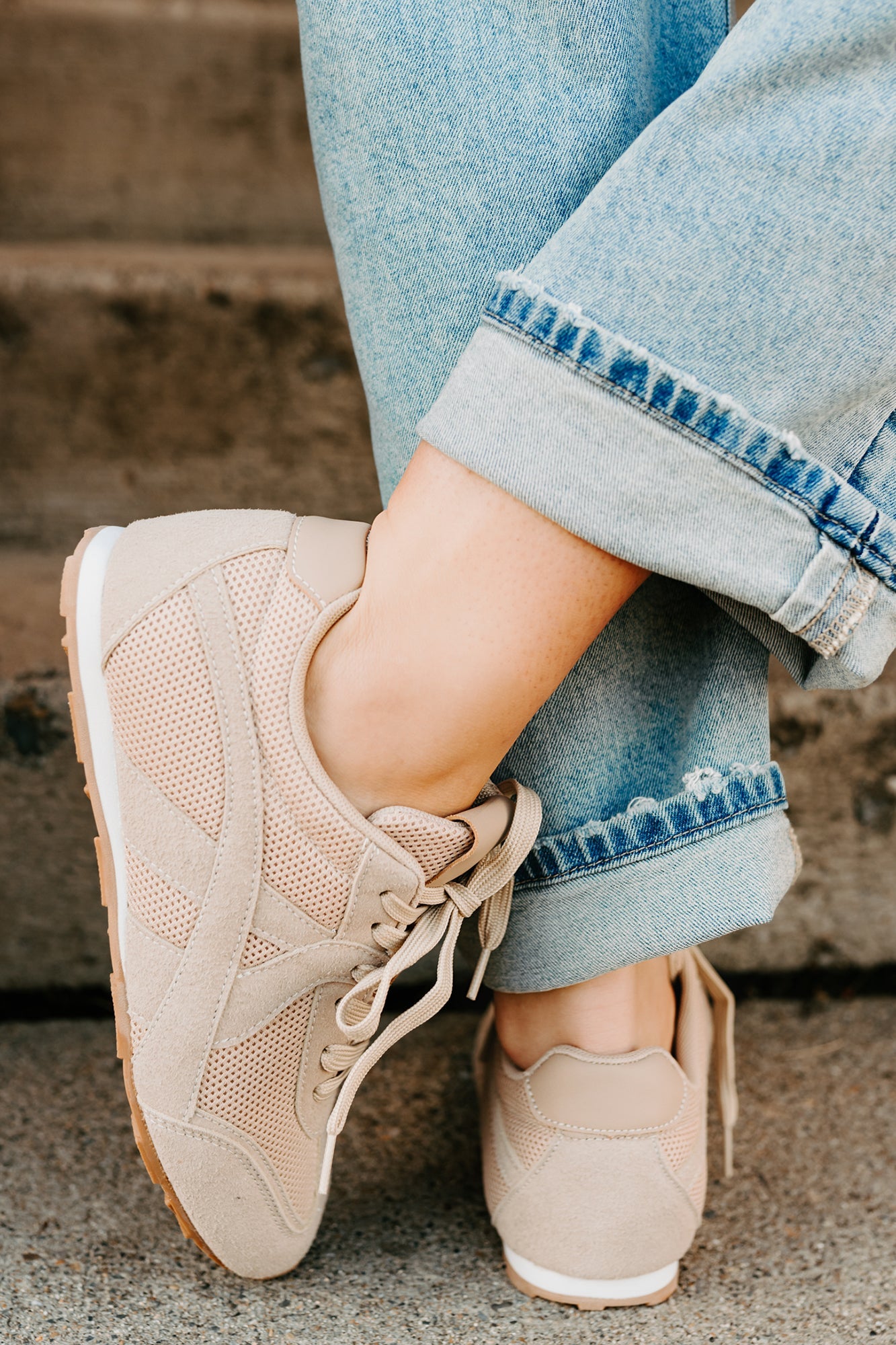 Chase The Wins Lace-Up Mesh Sneakers (Taupe)