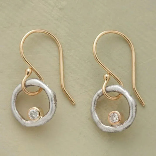 Vintage Gold and Silver Zirconia Stud Earrings