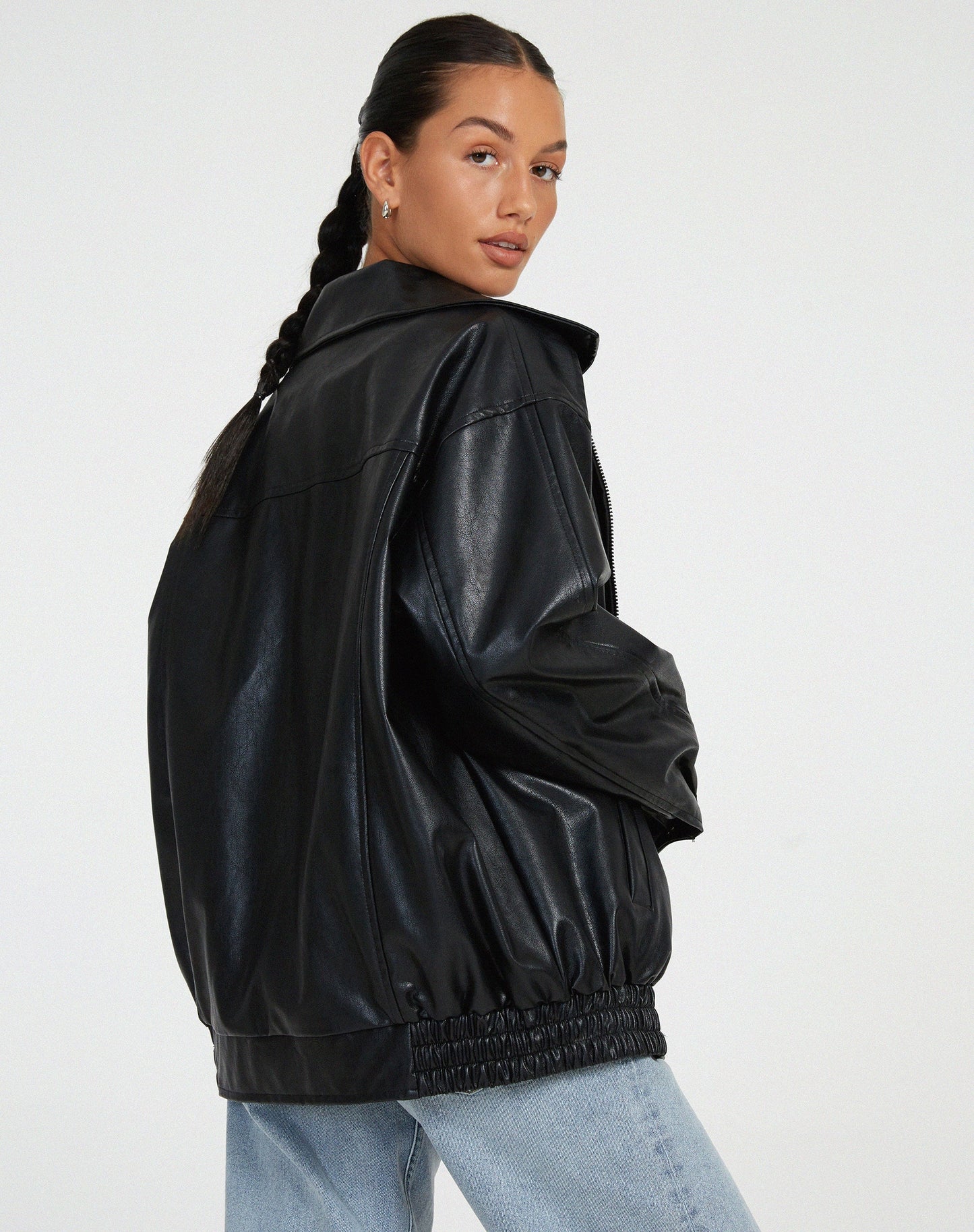 Oversized PU Leather Jacket for Women – Fashionable Look, High-Quality Faux Leather