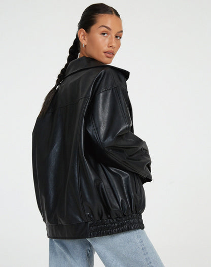 Oversized PU Leather Jacket for Women – Fashionable Look, High-Quality Faux Leather