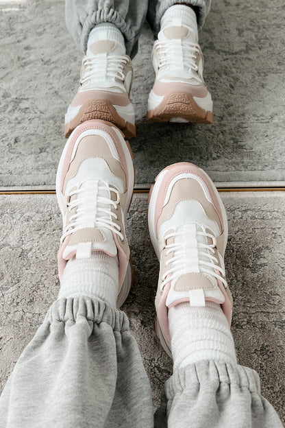 Ready To Bounce Chunky Platform Sneakers (Beige/Pink)