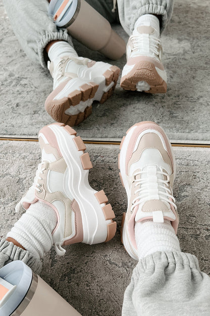 Ready To Bounce Chunky Platform Sneakers (Beige/Pink)