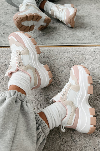 Ready To Bounce Chunky Platform Sneakers (Beige/Pink)