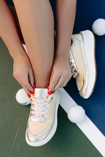 Shine Seeker Woven Metallic Platform Sneakers (Gold)