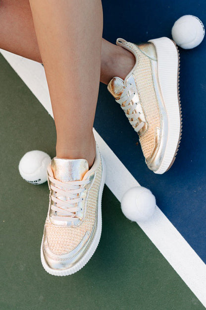 Shine Seeker Woven Metallic Platform Sneakers (Gold)
