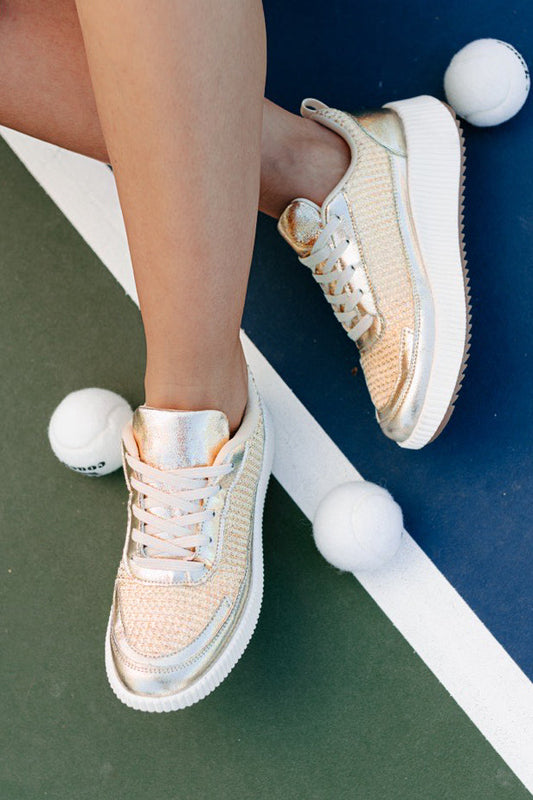 Shine Seeker Woven Metallic Platform Sneakers (Gold)