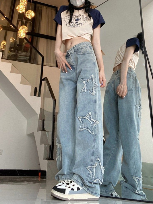 Baggy jeans with star design for women | High waist
