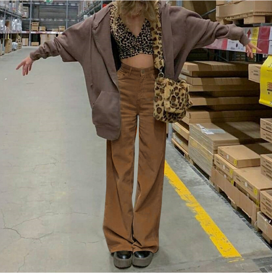 Women's High-Waisted Corduroy Pants | Khaki