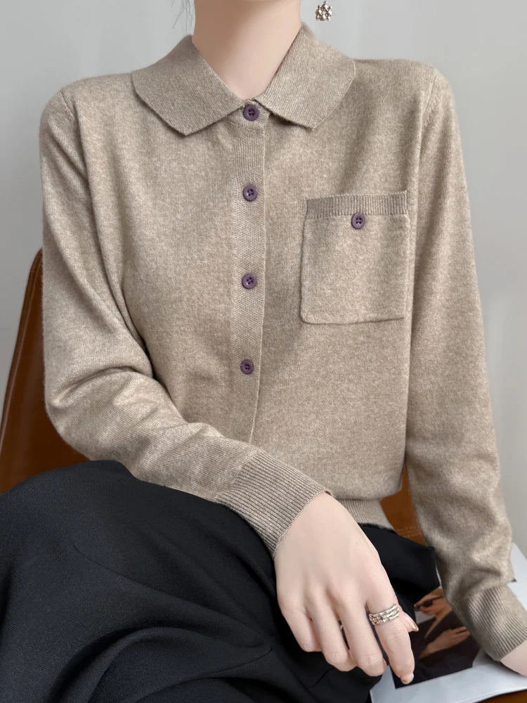 Polo Cardigan, Merino Wool