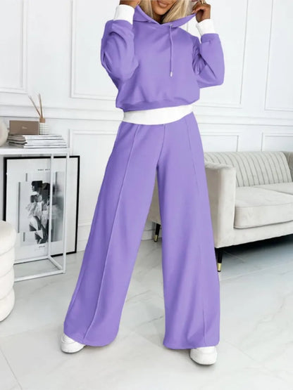 Set consisting of hooded top and wide-leg pants for women | Classic