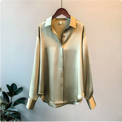 Olivia - Long Sleeved Luxe Satin Blouse