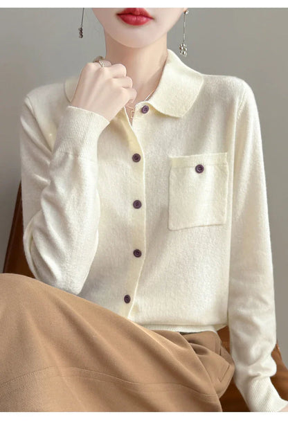 Polo Cardigan, Merino Wool