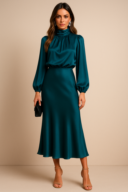 Anna-Berg | Midi Dress - High Neck, High Waist