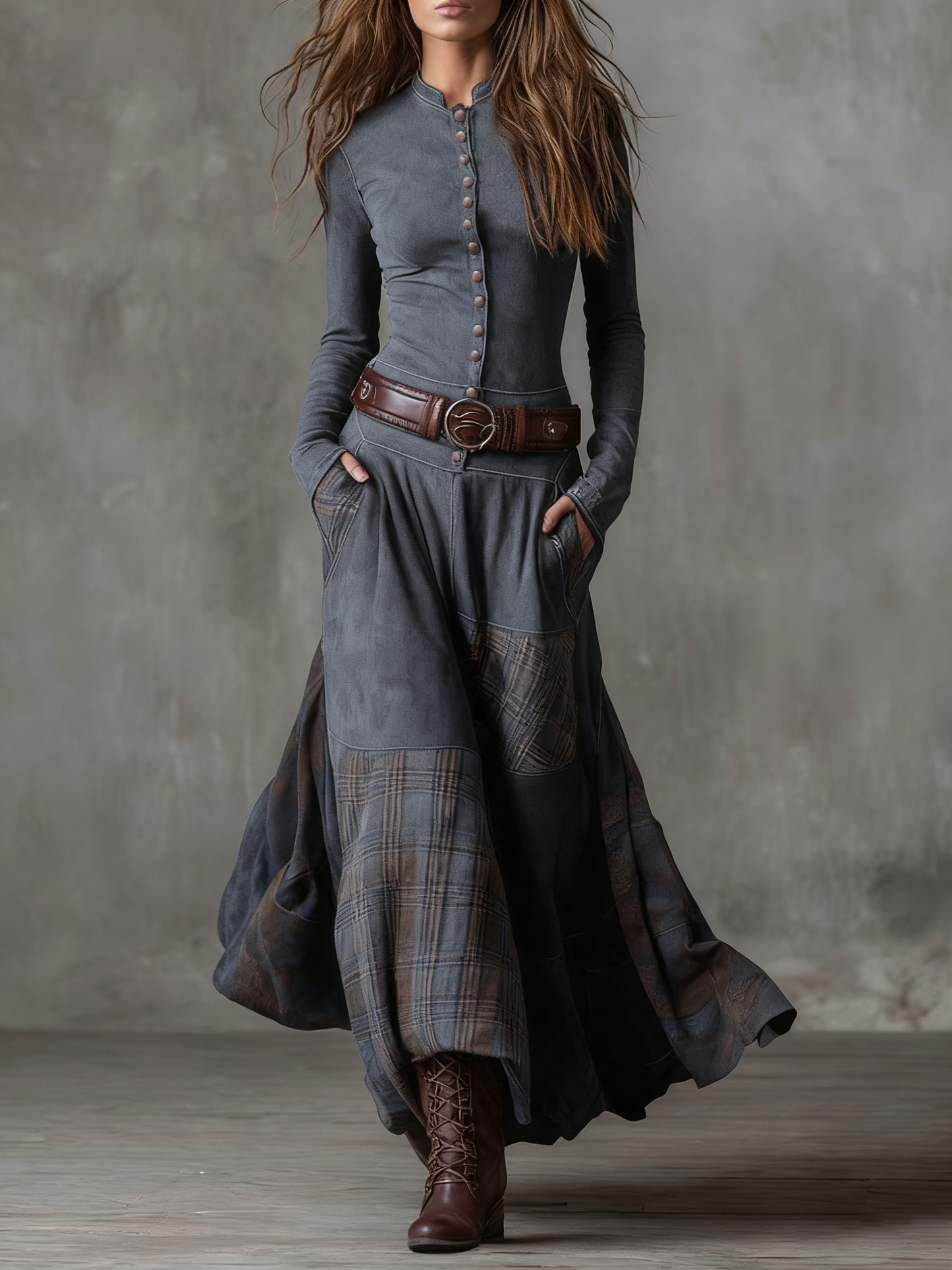 Charlotte | Suede Plaid Maxi Dress