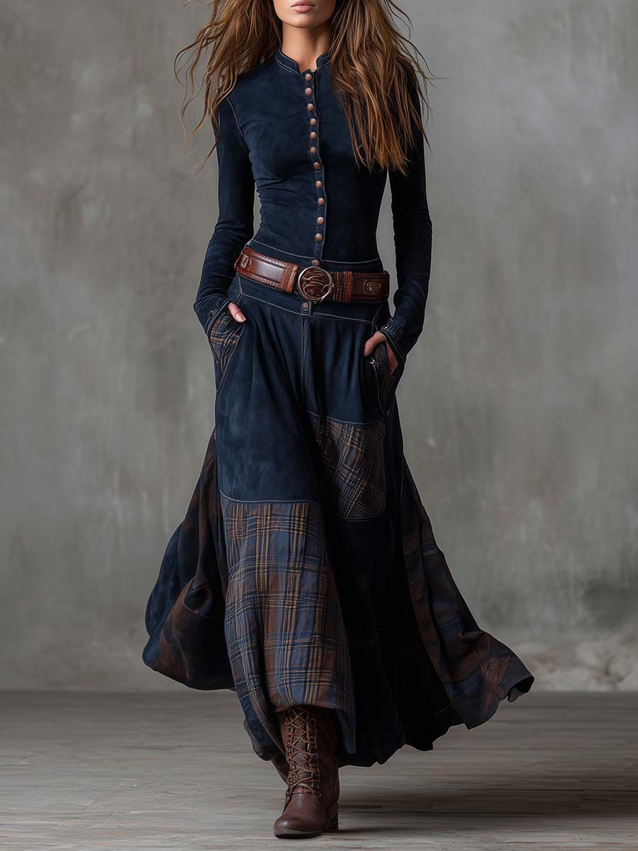 Charlotte | Suede Plaid Maxi Dress