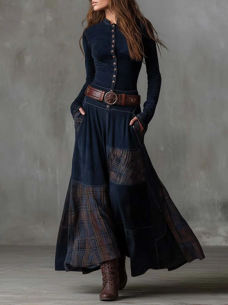Charlotte | Suede Plaid Maxi Dress