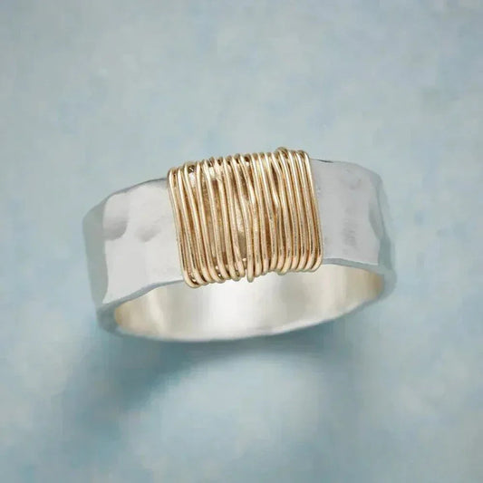Vintage Silver Ring with Golden Threads