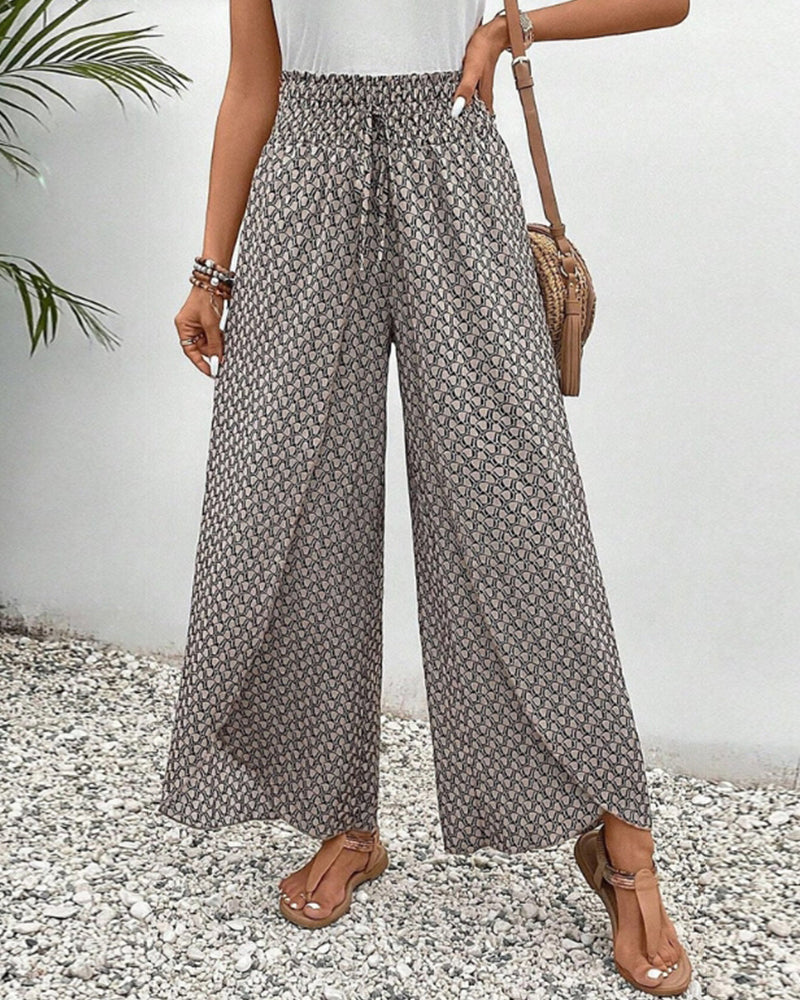 Women's Summer Pants | High Waist | Geometric Print | Airy Look