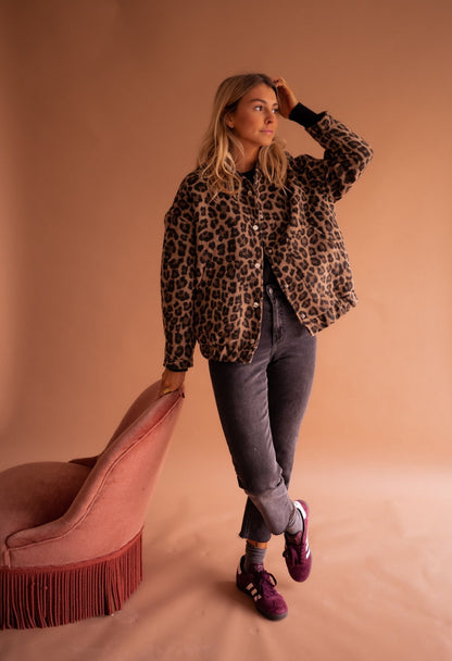 Women's Bomber Jacket with Leopard Print – Trendy Transitional Jacket