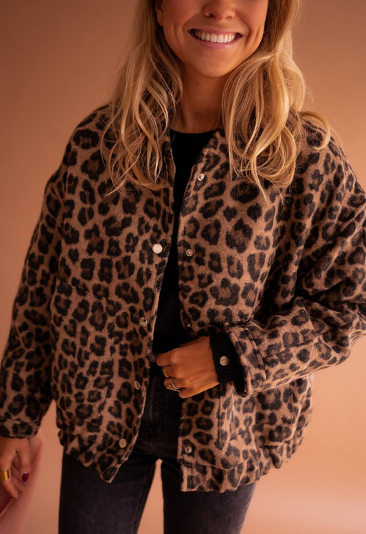 Women's Bomber Jacket with Leopard Print – Trendy Transitional Jacket