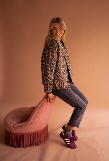 Women's Bomber Jacket with Leopard Print – Trendy Transitional Jacket