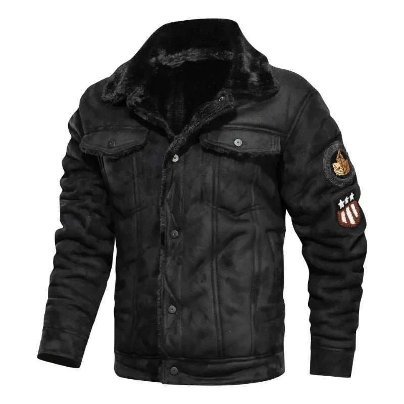 Elegant Warm Fleece Leather Jacket