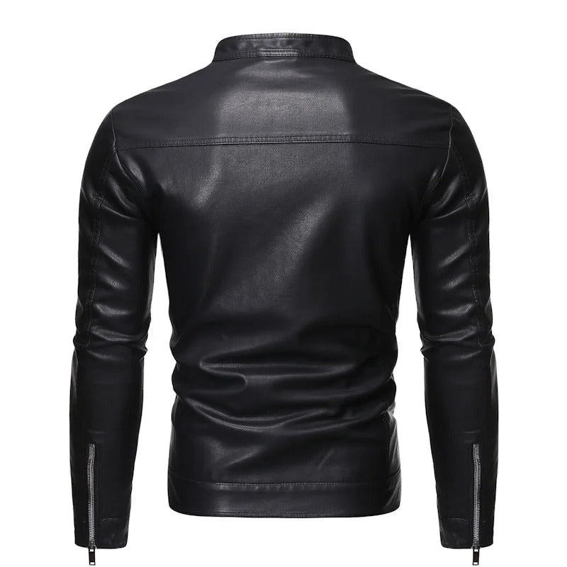 Leather jacket with stand-up collar