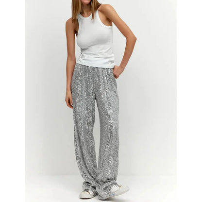High-waisted sequin pants for women | Loose fit